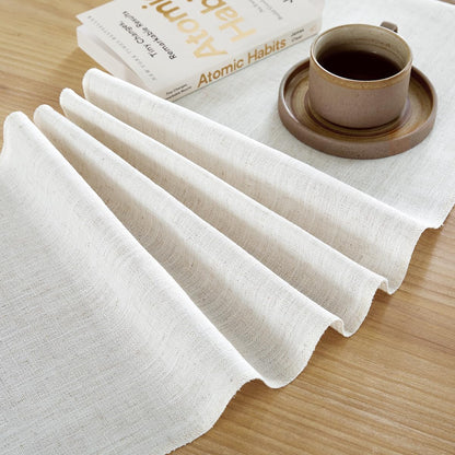 Cotton Linen Table Runner, 13X72 Inch, off White with Hand Tassels5