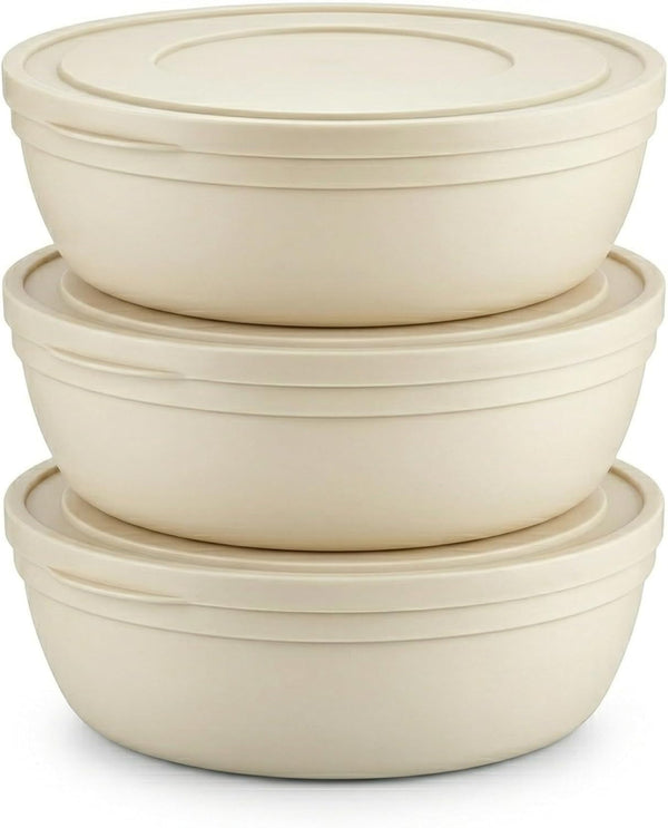 Large Salad and Serving Mixing Bowls with Lid, round Plastic Bowl - (4 Quarts)1