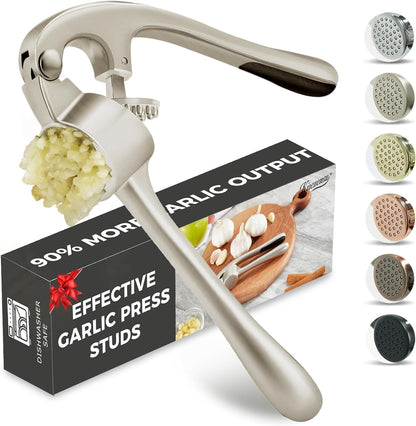 High Effective Garlic Press with Studs, Heavy Duty Garlic Mincer, Easy to Squeeze and Clean, Rust Proof, Ginger Crusher- Imperial Silver1