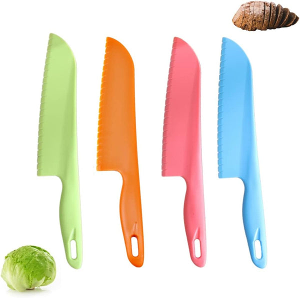 11" Plastic Serrated Knives Set to Cut Salad, Bread, Brownies or Lasagna, Professional Large Lettuce Knife to Prevent Turning Brown, Nylon Knife for Nonstick Pans, Durable Chef'S Knife, 4 Pcs1