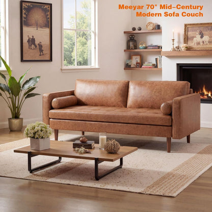 Faux Leather Sofa,70" Brown Leather Couch for Living Room3