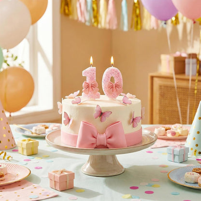 Number 10 Birthday Candle, Pink Bow Birthday Candles, Glitter Candle Cake Topper, Happy Birthday Cake Decoration Gifts, Anniversary Party Supplies for Girl3