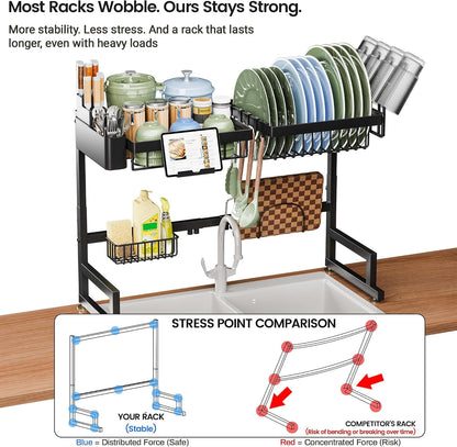 over the Sink Dish Drying Rack (Expandable Height and Length) Snap-On Design 2 Tier Large Dish Rack5