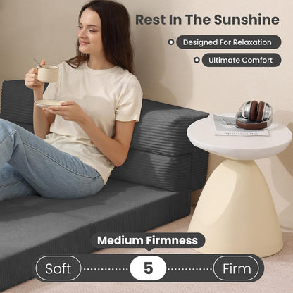 Folding Sofa Bed, Convertible Sleeper Chair with Pilow Foldable Matress, 2 in 1 Pull Out Loveseat Sofa Portable Fold Out Chair Bed Floor Couch Lounge for Living Room Bedroom (Grey, Full)4