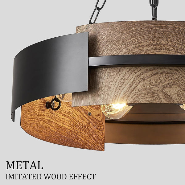 24" 6-Light Industrial Drum Chandelier with Walnut Grain Finish5