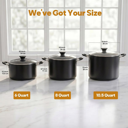 10.5 Quart Non Stick Stock Pot with Lid, Large Pots for Cooking | Nonstick Soup Pot, Stockpot Induction Cookware - Oven & Dishwasher Safe, Black2