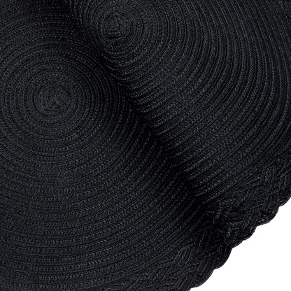 round Placemats Set of 4 Boho Braided Border 15 Inch Circle Place Mats Washable Fabric Table Mats for Kitchen Dining Table, Black3