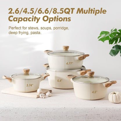 Ceramic Nonstick Stock Pot with Lid, 2.6/4.5/6.6/8.5/11 QT Soup Pot Casserole Pot, Non-Toxic Healthy Pasta Pot, Large Cooking Pot Stew Pot, Induction Compatible, PFOA PFAS PTFE Free, White3