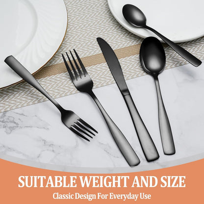 20 Pcs Black Silverware Set, Food-Grade Stainless Steel Flatware Set for 4, Square Cutlery Set, Mirror Polished Tableware Eating Utensils Set for Kitchen, Include Knife Fork Spoon Set,Dishwasher Safe7