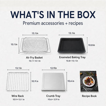 Infrared Heating 26.3 QT Air Fryer Toaster Oven, Large Countertop Convection Oven 10-In-1 Combo, 6-Slice Toast, Enamel Baking Pan Easy Clean with Recipe Book, Brushed Stainless Steel Finish13