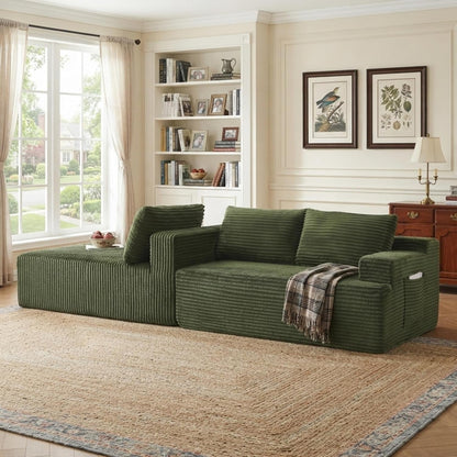 96" Boneless Sectional Cloud Couches with Left Facing Chaise Lounge for Living Room - Fluffy L Shaped Memory Foam Compressed Modular Sofa with Deep Seat, Green Corduroy Corner Couch4