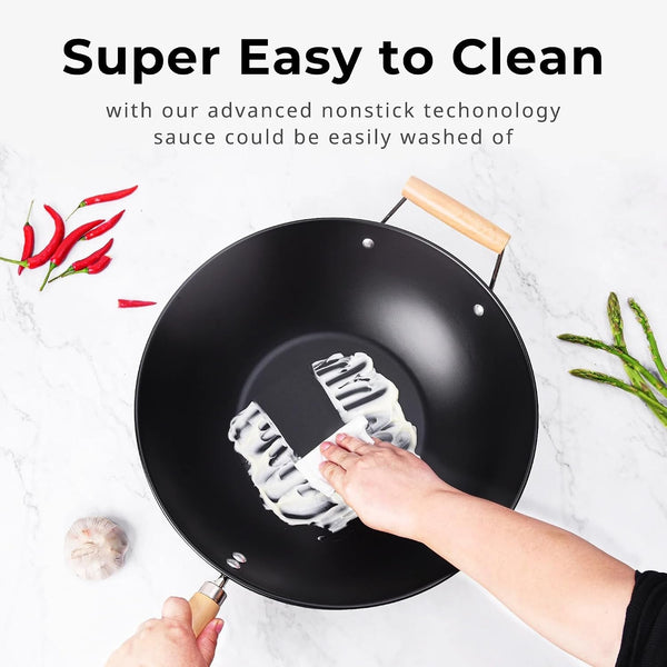 Carbon Steel Non-Stick Wok, Hand Wash Recommended, Easy Clean Kitchen Cookware5