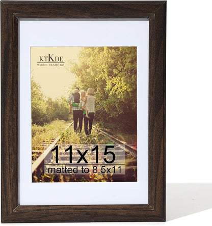 11X15 Picture Frame,Display Pictures 8.5X11 with Mat or 11X15 Without, Tempered Glass,15 by 11 Walnut Wooden Frame Wall Gallery Poster Frame Best Gift1