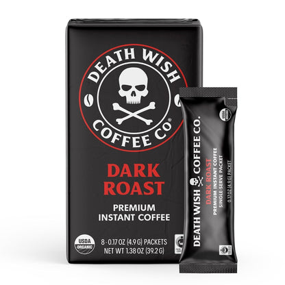 Death Wish Coffee Instant Dark Roast Coffee Packets, Bold & Intense Blend of Arabica & Robusta Beans, USDA Organic, 8 Count1