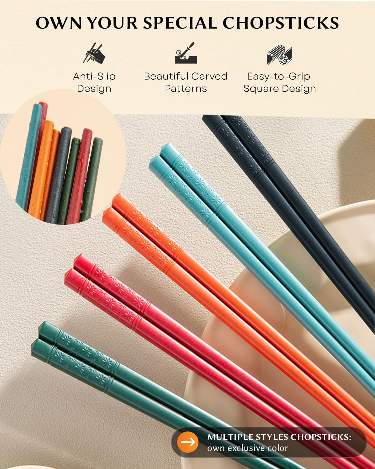 5-pairs-reusable-training-chopsticks-9-45-inch-dishwasher-safe-fiberglass-japanese-training-chopsticks-for-beginner-non-slip-easy-to-usecolorful