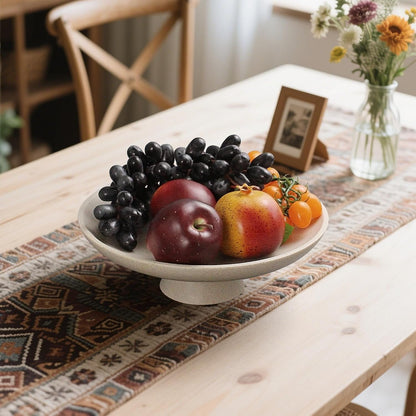 Modern Pedestal Decorative Bowl, Large Resin Fruit Bowl, Beige | Style It on Kitchen Counters, Coffee Tables, or Entryway Tables. Use for Fruit Display, Key Storage, or Home Decor Accents2