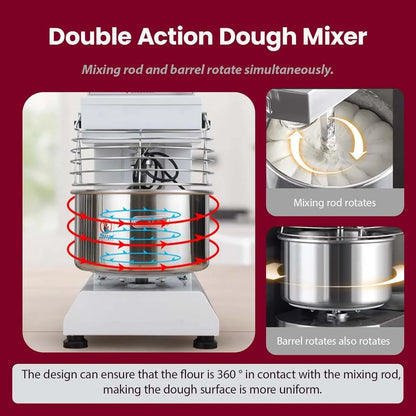 40 QT Commercial Dough Mixer Machine, 110V 2200W Electric Dough Kneading Machine, Stainless Steel Stand Mixer, Dual Action and Dual Speed, Intelligent Control, 35LB Dry Flour4