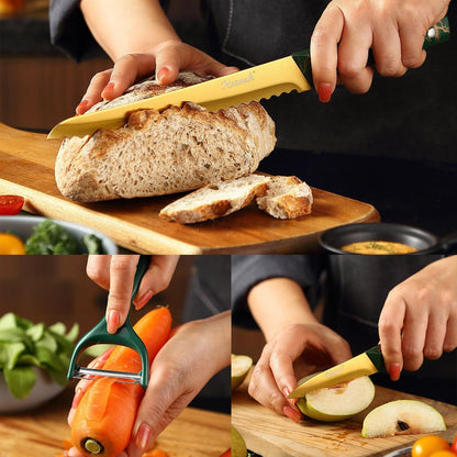 Knife Set, 16 Piece Kitchen Knives Set with Acrylic Stand, Gold4