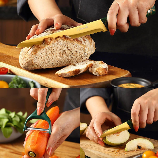 Knife Set, 16 Piece Kitchen Knives Set with Acrylic Stand, Gold4