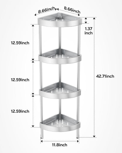 4 Tier Aluminum Corner Shower Caddy Standing Rustproof-Silver2