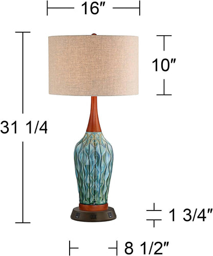 Rocco 30" Large Table Lamp Blue Ceramic USB Workstation Base Handmade4