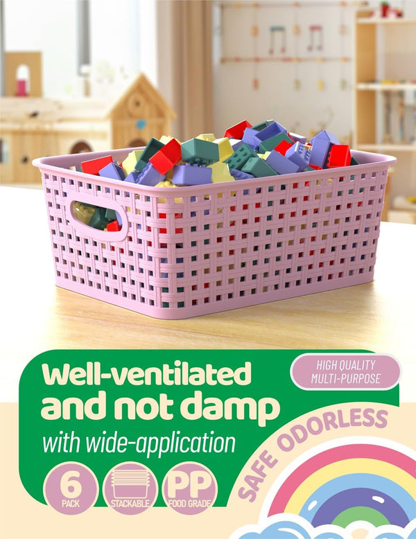 6-Pack Plastic Small Shelf Storage Weave Baskets Organizing for Cabinets and Pantries, Lavender Purple4