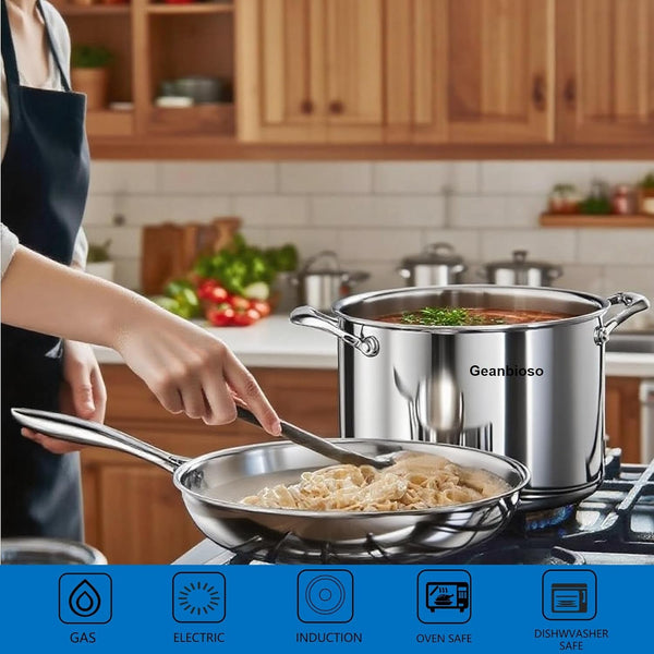 Stainless Steel Cookware Set, 5-Ply Cookware，8-Piece Pots and Pans Set, 316L Professional Grade, Oven and Broiler Safe to 650°F, Dishwasher Safe, Durable, Induction Compatible, Silver8