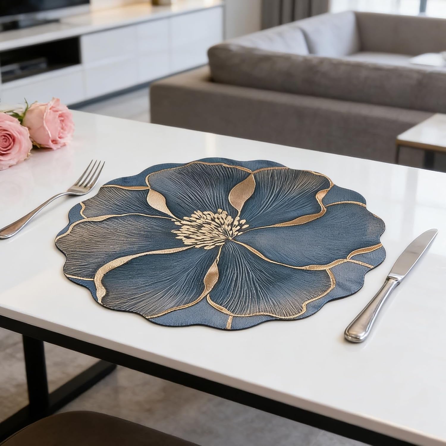 set-of-4-cotton-linen-placemats-15-in-round-luxury-scalloped-flower-leaves-embroidered-cloth-wrinkle-free-floral-table-mats-for-dining-dinner-holiday-decoration-tabletop-home-kitchen-blue