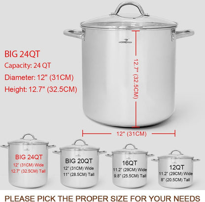 LARGE STOCK POT 24 Quart with Lid - Nickel Free Stainless Steel Cookware Stockpot 24 Quart - Healthy Cookware Polished Stockpots - Heavy Duty Induction Pot Soup Pot with Lid4