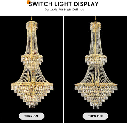 Large Gold Luxury Crystal Chandeliers 26 Lights Modern Chandelier for High Ceilings Crystal Pendant Light Fixture Foyer Staircase Hallway Entryway Banquet Hall Lobby 63" H X 30.7" D7