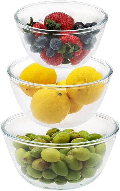 Small 3Pc Glass Mixing Bowls Sets (1.64QT, 1.16QT, 0.85QT), Nesting Mixing Bowls for Cooking Prep, Baking, Storage, Salad Bowls Sets-Dishwasher Microwave Freezer Safe1