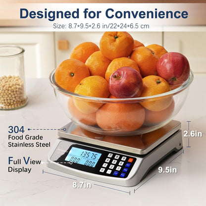 110Lb Food Scale, Commercial Kitchen Scale with Price Computing | Plug-In Usable, 0.05Oz/1G Increment, 304 Stainless Steel, for Cooking, Vegetables, Farm, Industry, Counting. LC300 Silver5