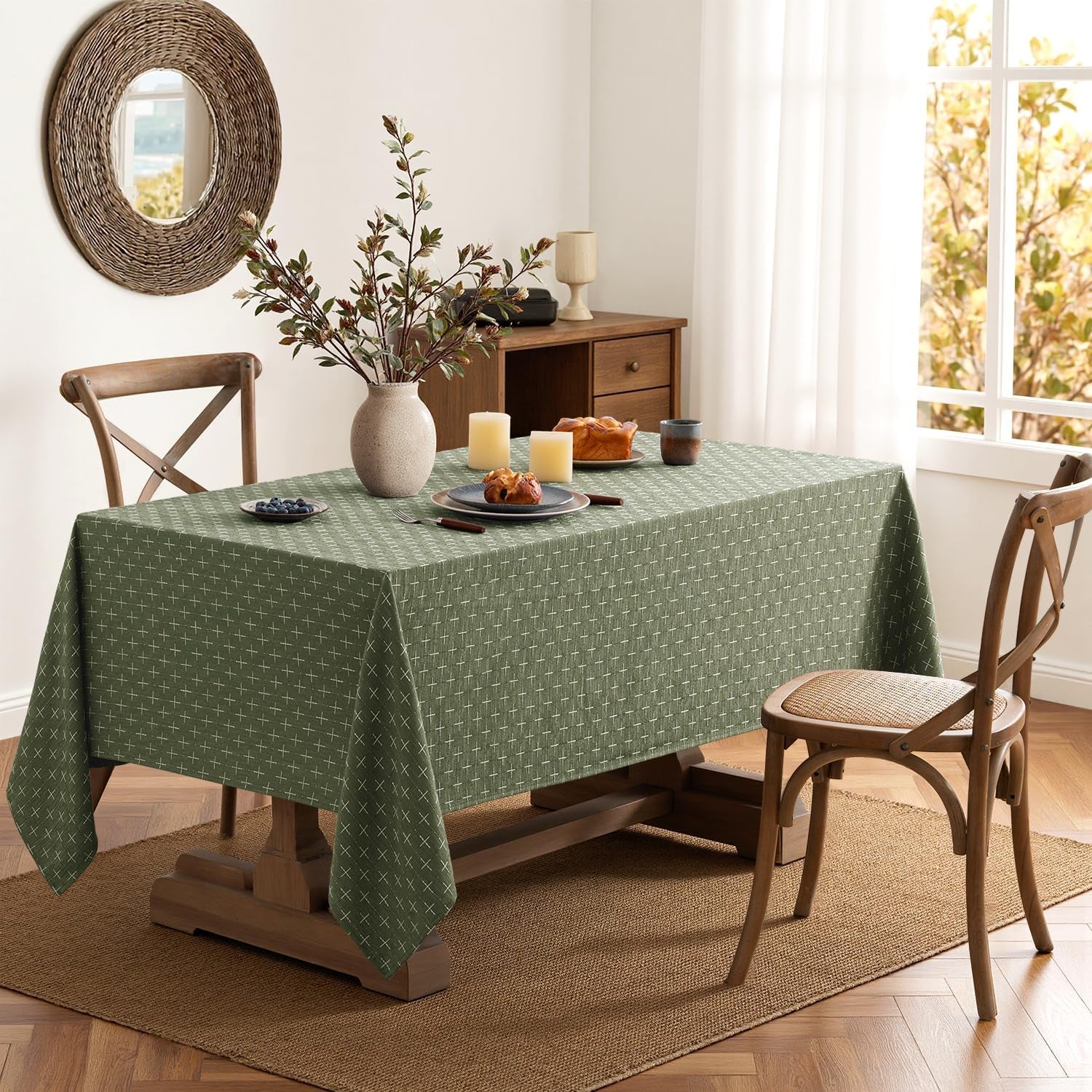olive-green-rectangle-cross-star-textured-table-cloth-52x70-inch