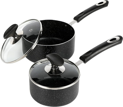 Nonstick Saucepan Set - 1 Quart and 2 Quart,Ultra Non Stick Sauce Pan Small Pot with Glass Lid,Great for Home Kitchen Restaurant,Black8