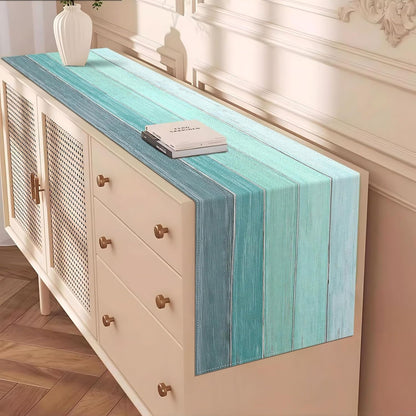 Teal Aqua Stripe Table Runner Beach Coastal under the Sea Party Decoration Summer Pool Beach Home Kitchen Dining Room Table Decor5