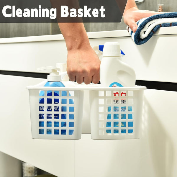 3 Compartments Plastic Shower Caddy Basket, Portable Divided Cleaning Supply Storage Organizer with Handle (White)8