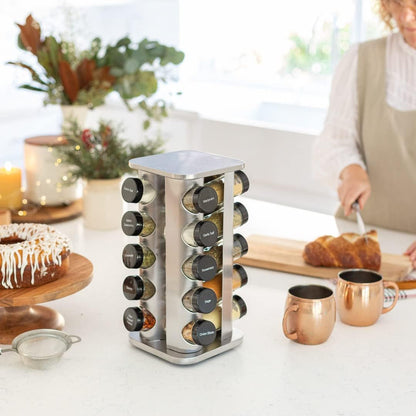 20 Jar Rotating Spice Rack with Spices Included & 5-Year Free Spice Refill Program – Stainless Steel Countertop Spice Rack with 3 Oz Glass Jars | 5-Year Free Spice Refill Program, Stainless Steel Countertop, 3 Oz Glass Jars9