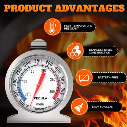 Stainless Steel Oven Thermometer 50-300°C/100-600°F, Analog Instant Read, Battery-Free Kitchen Cooking Thermometer, Hook & Stand Design Food Thermometer for Oven, Grill, Smoker, Fryer5