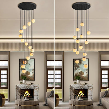 Black Alabaster Staircase Chandelier, 14-Light Modern Marble Pendant Light for High Ceiling Foyer, Luxury Statement Fixture for Entryway & Living Room6