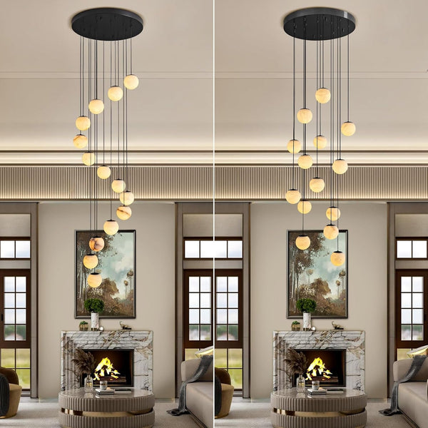 Black Alabaster Staircase Chandelier, 14-Light Modern Marble Pendant Light for High Ceiling Foyer, Luxury Statement Fixture for Entryway & Living Room6