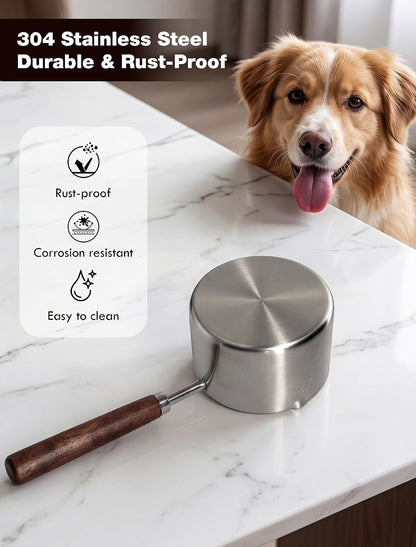 Dog Food Scoop 1 Cup with Cleaning Towel and Drying Rack, 304 Stainless Steel Dog Food Measuring Cup with Walnut Handle, Dishwasher Safe Pet Food Scoop for Dogs and Cats2