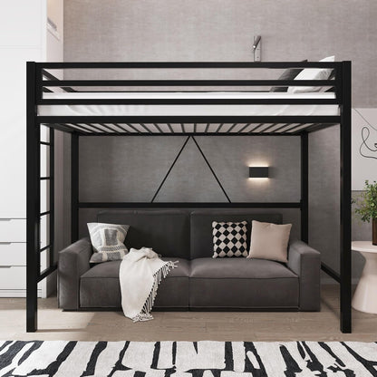 Metal Loft Bed Twin Size with Guardrail and Ladder,Black1