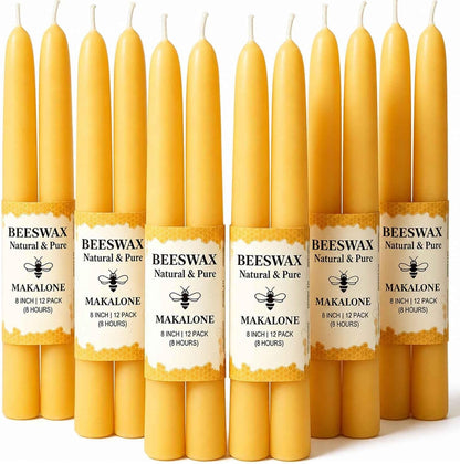 Beeswax Taper Candles,Pure Bees Wax Candle Sticks,8 Inch,12 Pack,Non-Toxic1