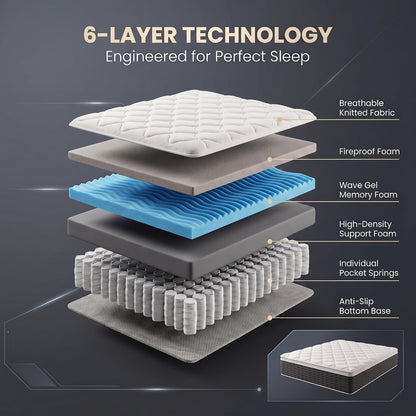 Queen Mattress, 12 Inch Queen Size Mattress in a Box, Memory Foam and Individually Pocketed Spring, Motion Isolation, Pressure Relief, Certipur-Us Certified4