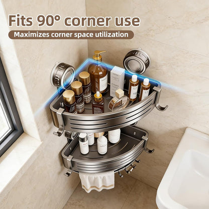 Suction Cup Corner Shower Caddy, No Drill, 2 Tier, Gray5