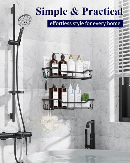 Shower Caddy, Adhesive Shower Organizer, Large, Black3