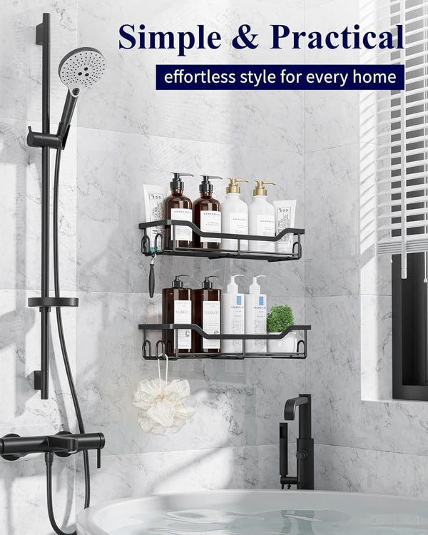 Shower Caddy, Adhesive Shower Organizer, Large, Black3