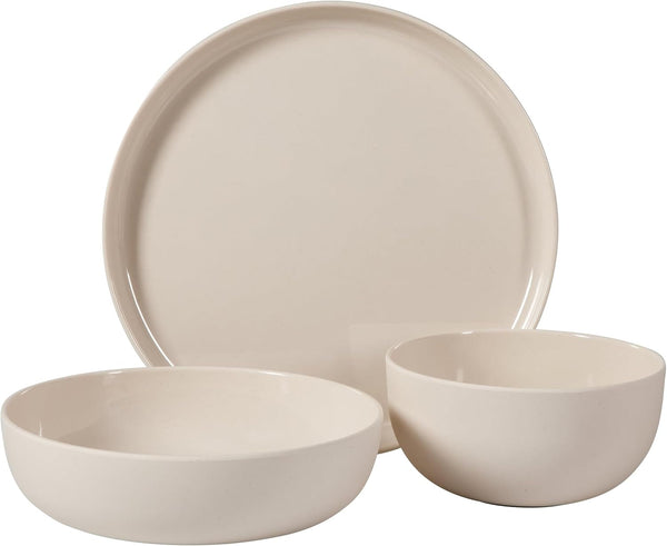 Candy Skies 12 Piece Unbreakable Wheat Straw Melamine Plates and Bowls Dinnerware Set - Outdoor, Camping, & Everyday Use - Matte Exterior/Shiny Interior Taupe Cream5