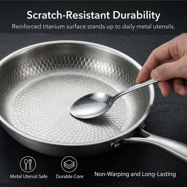 Titanium Hammered Pan Pro with Lid, Pfas/Pfoa/Ptfe-Free Non Stick Titanium Frying Pan, Dishwasher & Oven Safe, Scratch Resistant, 10" Even Heating Titanium Skillet, Compatible with All Cooktops5