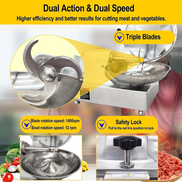 110V Commercial Food Processor, 8L Electric Food Chopper Vegetable Cutter, Meat Grinder, Meat Bowl Cutter Chopper Machine for Vegetables, Grain, Nuts, Ginger, Garlic5